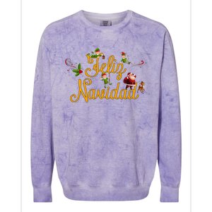 Feliz Navidad Spanish Christmas Elves Santa Colorblast Crewneck Sweatshirt