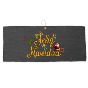 Feliz Navidad Spanish Christmas Elves Santa Large Microfiber Waffle Golf Towel