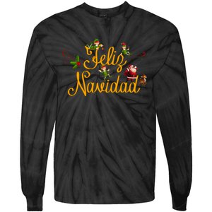 Feliz Navidad Spanish Christmas Elves Santa Tie-Dye Long Sleeve Shirt