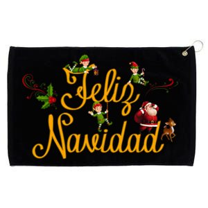 Feliz Navidad Spanish Christmas Elves Santa Grommeted Golf Towel