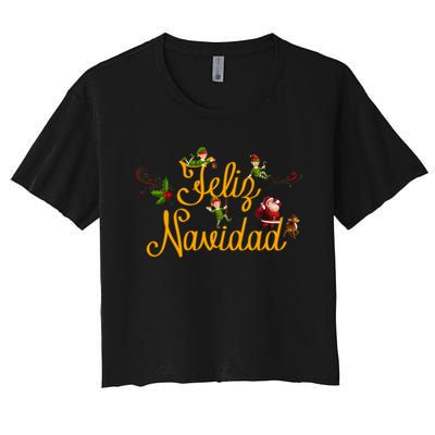 Feliz Navidad Spanish Christmas Elves Santa Women's Crop Top Tee