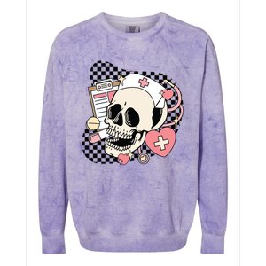 Funny Nurse Skeleton Cute Gift Colorblast Crewneck Sweatshirt