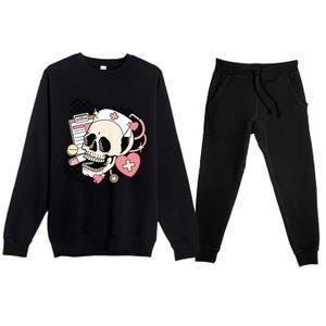 Funny Nurse Skeleton Cute Gift Premium Crewneck Sweatsuit Set