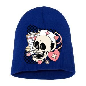 Funny Nurse Skeleton Cute Gift Short Acrylic Beanie