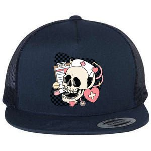 Funny Nurse Skeleton Cute Gift Flat Bill Trucker Hat