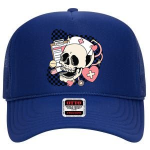 Funny Nurse Skeleton Cute Gift High Crown Mesh Back Trucker Hat