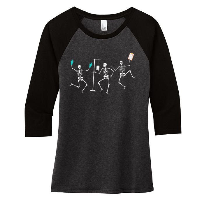 Funny Nurse Skeleton Halloween Healthcare Crew Skeleton Women's Tri-Blend 3/4-Sleeve Raglan Shirt