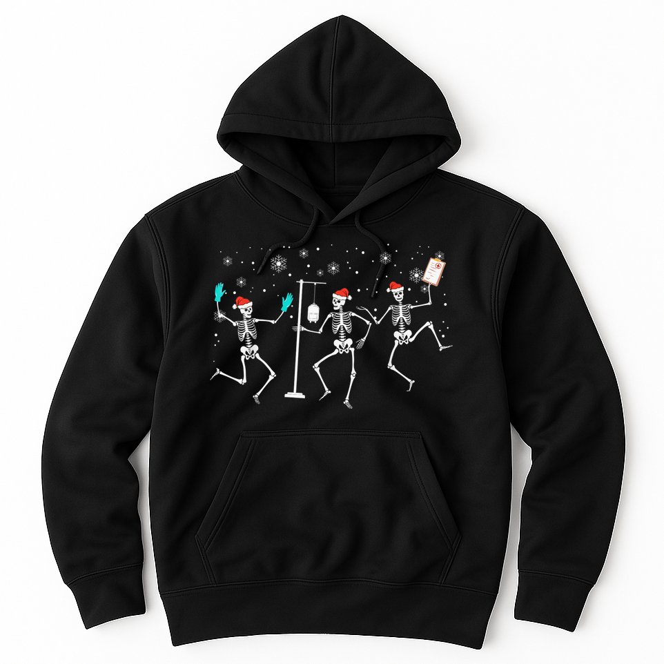 Funny Nurse Skeleton Christmas healthcare Crew Santa Hoodie