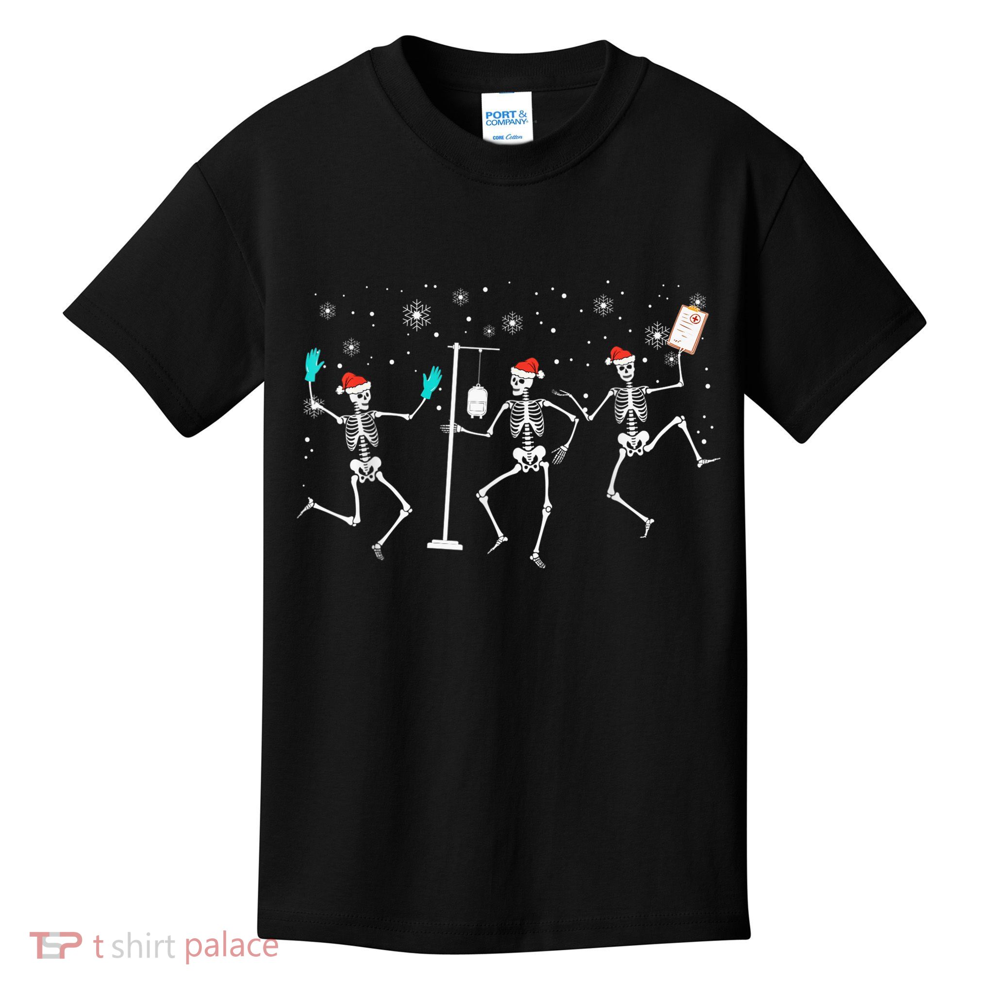 Funny Nurse Skeleton Christmas healthcare Crew Santa Kids T-Shirt