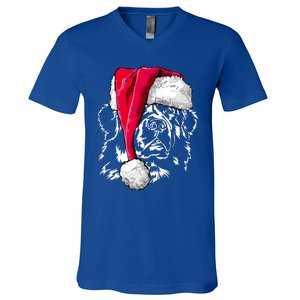 Funny Newfoundland Santa Dog Christmas Gift V-Neck T-Shirt