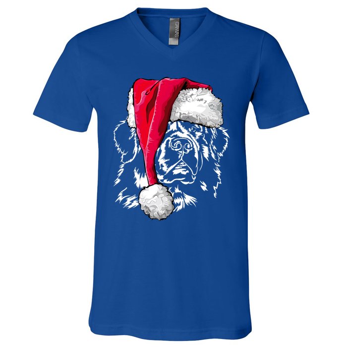 Funny Newfoundland Santa Dog Christmas Gift V-Neck T-Shirt