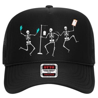 Funny Nurse Skeleton Halloween Healthcare Crew Skeleton High Crown Mesh Back Trucker Hat