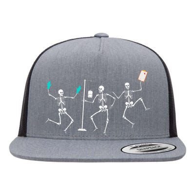 Funny Nurse Skeleton Halloween Healthcare Crew Skeleton Flat Bill Trucker Hat