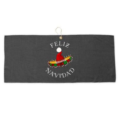 Feliz Navidad Santa Hat Sombrero Funny Christmas In Mexico Large Microfiber Waffle Golf Towel