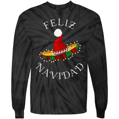 Feliz Navidad Santa Hat Sombrero Funny Christmas In Mexico Tie-Dye Long Sleeve Shirt