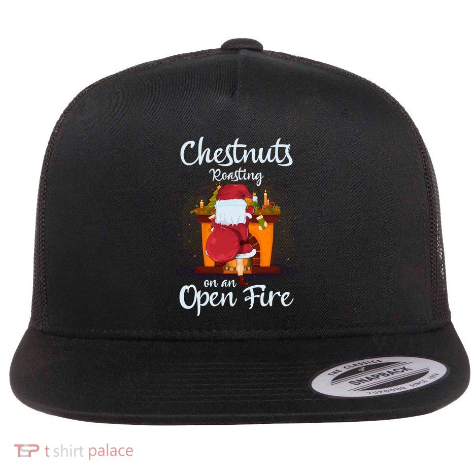Funny Naughty Santa Dirty Pun Roasting Nuts Adult Christmas Gift Flat Bill Trucker Hat