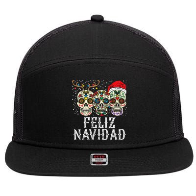 Feliz Navidad Sugar Skulls Reindeer Santa Mexican Christmas 7 Panel Mesh Trucker Snapback Hat