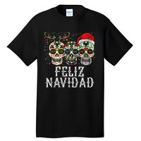 Feliz Navidad Sugar Skulls Reindeer Santa Mexican Christmas Tall T-Shirt