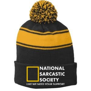 Funny National Sarcastic Society Stripe Pom Pom Beanie