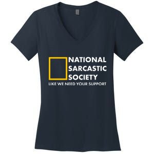 Funny National Sarcastic Society Women's V-Neck T-Shirt