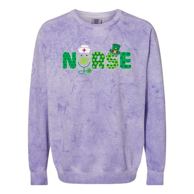 Funny Nurse St Patricks Day Nurse Shamrock Nurse Typography Colorblast Crewneck Sweatshirt