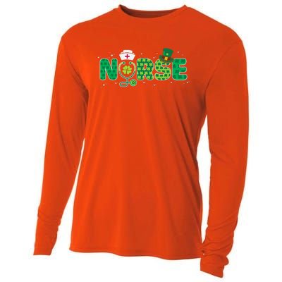 Funny Nurse St Patricks Day Nurse Shamrock Nurse Typography Cooling Performance Long Sleeve Crew