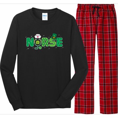 Funny Nurse St Patricks Day Nurse Shamrock Nurse Typography Long Sleeve Pajama Set