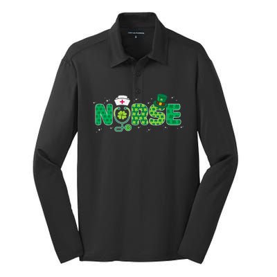 Funny Nurse St Patricks Day Nurse Shamrock Nurse Typography Silk Touch Performance Long Sleeve Polo