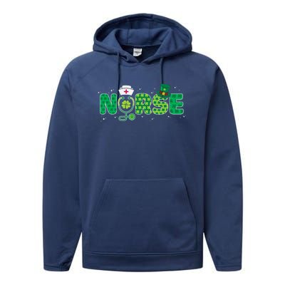 Funny Nurse St Patricks Day Nurse Shamrock Nurse Typography Performance Fleece Hoodie