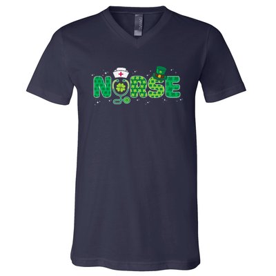 Funny Nurse St Patricks Day Nurse Shamrock Nurse Typography V-Neck T-Shirt