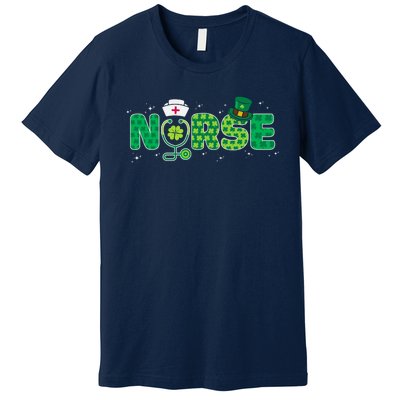 Funny Nurse St Patricks Day Nurse Shamrock Nurse Typography Premium T-Shirt