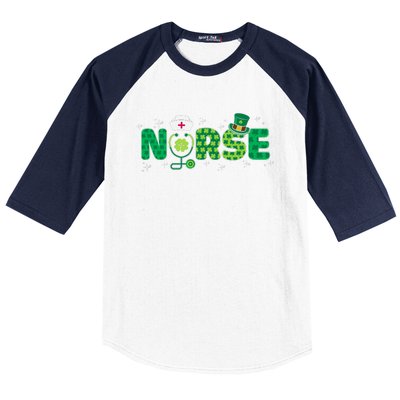 Funny Nurse St Patricks Day Nurse Shamrock Nurse Typography Baseball Sleeve Shirt