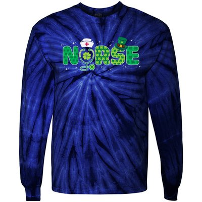 Funny Nurse St Patricks Day Nurse Shamrock Nurse Typography Tie-Dye Long Sleeve Shirt