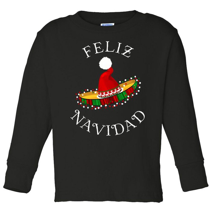 Feliz Navidad' Santa Hat Sombrero Funny Christmas in Mexico Toddler Long Sleeve Shirt