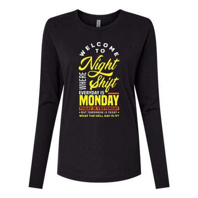 Funny Night Shift Worker Overnight Shift Pun Womens Cotton Relaxed Long Sleeve T-Shirt