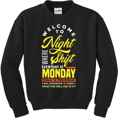 Funny Night Shift Worker Overnight Shift Pun Kids Sweatshirt