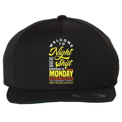 Funny Night Shift Worker Overnight Shift Pun Wool Snapback Cap