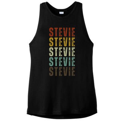 First Name Stevie Pattern Vintage Stevie Ladies PosiCharge Tri-Blend Wicking Tank