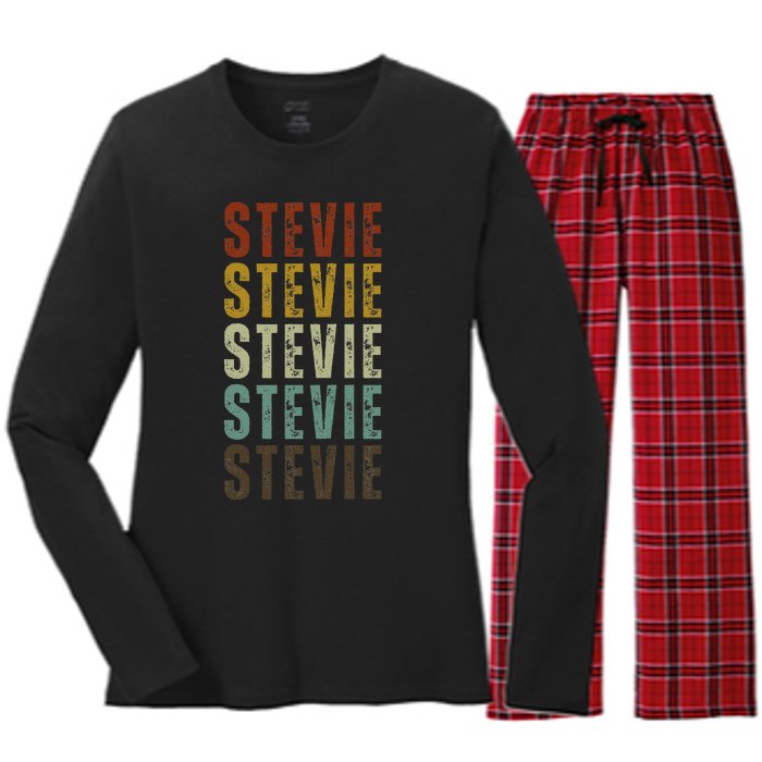 First Name Stevie Pattern Vintage Stevie Women's Long Sleeve Flannel Pajama Set 