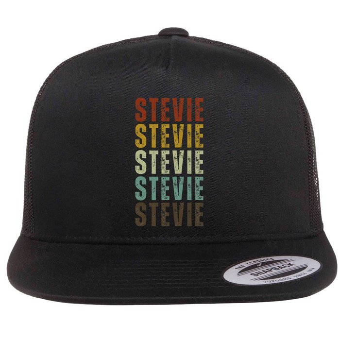 First Name Stevie Pattern Vintage Stevie Flat Bill Trucker Hat