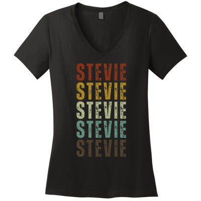 First Name Stevie Pattern Vintage Stevie Women's V-Neck T-Shirt