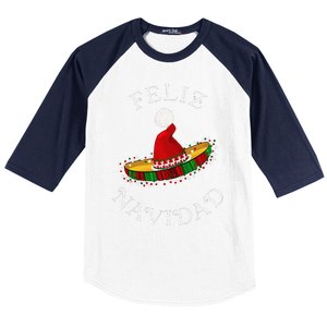 Feliz Navidad Santa Hat Sombrero Funny Christmas In Mexico Baseball Sleeve Shirt