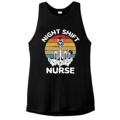 Funny Night Shift Nurse Skeleton Halloween RN Nurses Women Ladies PosiCharge Tri-Blend Wicking Tank