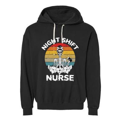 Funny Night Shift Nurse Skeleton Halloween RN Nurses Women Garment-Dyed Fleece Hoodie