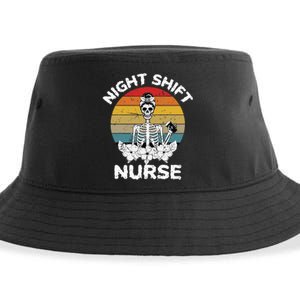 Funny Night Shift Nurse Skeleton Halloween RN Nurses Women Sustainable Bucket Hat