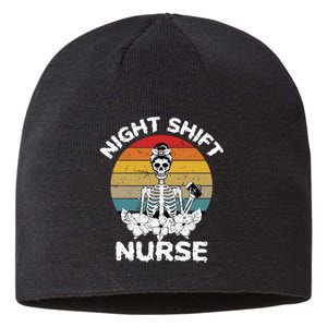 Funny Night Shift Nurse Skeleton Halloween RN Nurses Women Sustainable Beanie