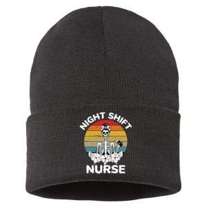 Funny Night Shift Nurse Skeleton Halloween RN Nurses Women Sustainable Knit Beanie