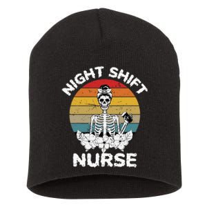 Funny Night Shift Nurse Skeleton Halloween RN Nurses Women Short Acrylic Beanie