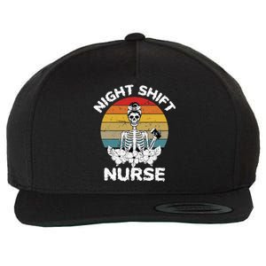 Funny Night Shift Nurse Skeleton Halloween RN Nurses Women Wool Snapback Cap