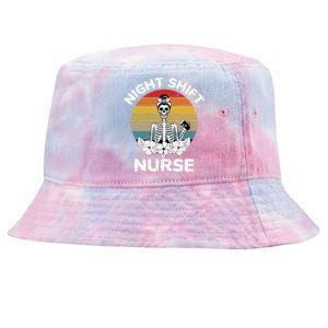 Funny Night Shift Nurse Skeleton Halloween RN Nurses Women Tie-Dyed Bucket Hat